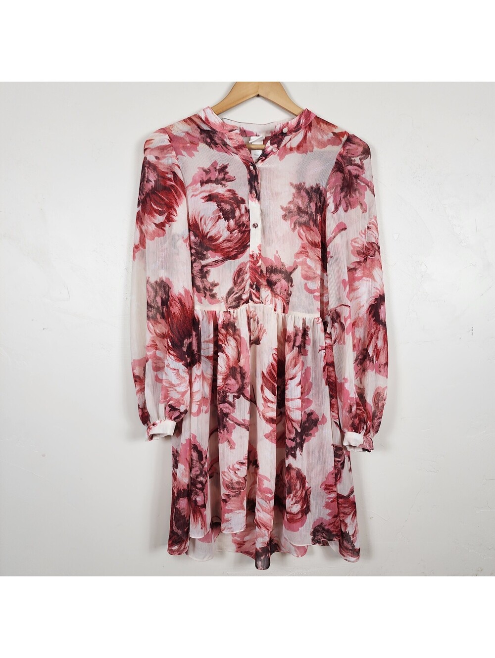 Pink floral long sleeve mini dress